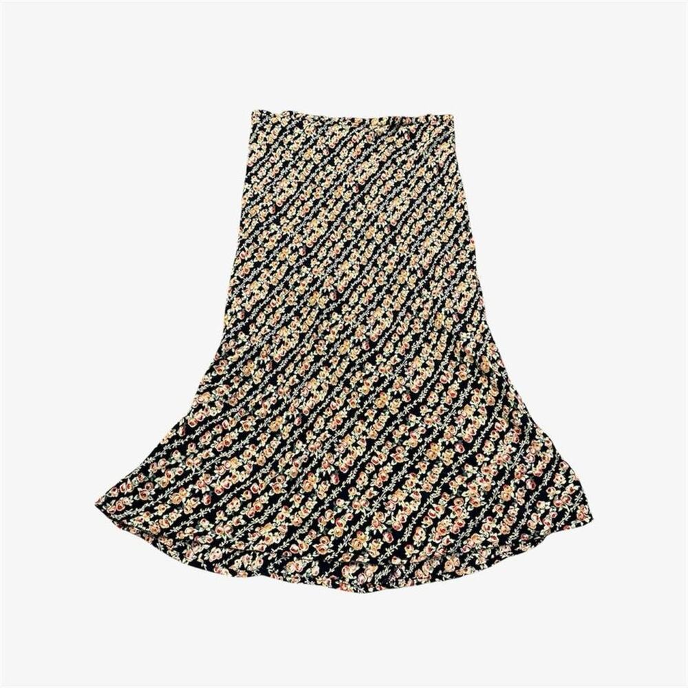 April Cornell, Floral vintage silky midi maxi skirt low rise - size M